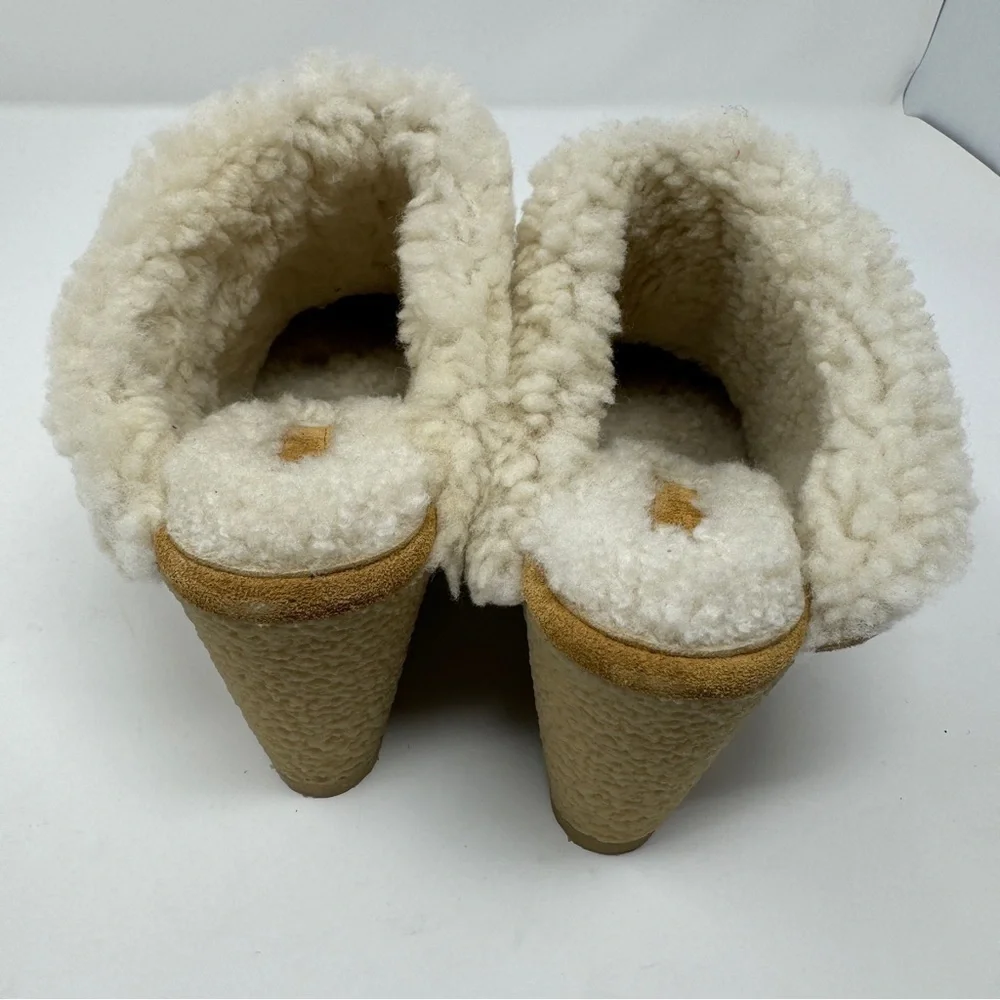 Isabel Marant's Tan Suede Leather Sherling 'Takita' Slip On Mule Wedges